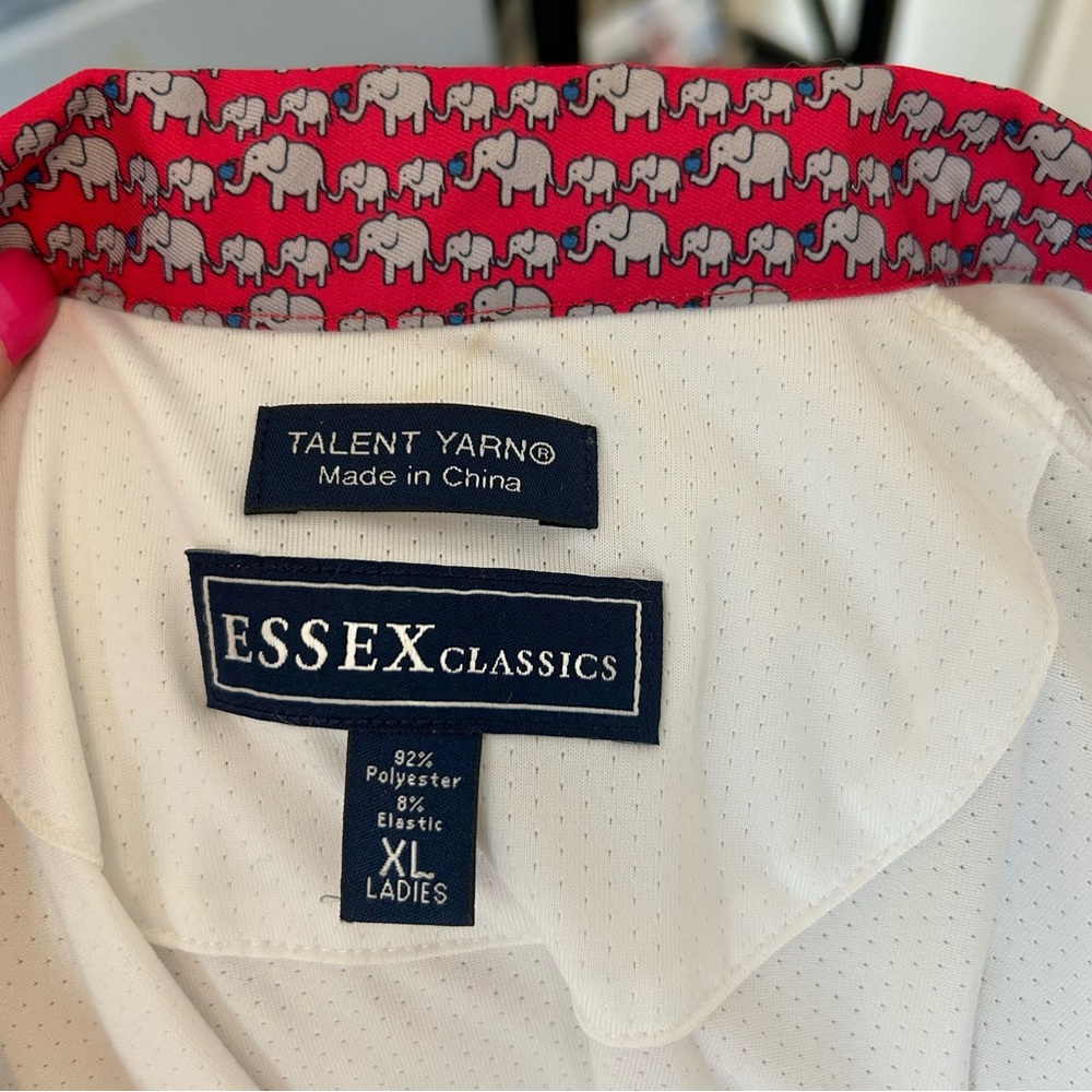 Essex Classics Women’s White Blouse with Red Elephant Trim